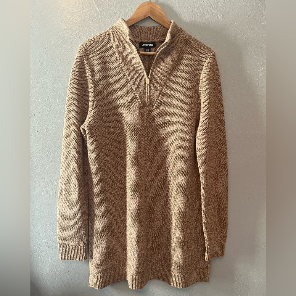 Land’s End Drifter Cable Knit Quarter Zip Sweater Size Large Tall (14/16) Cotton